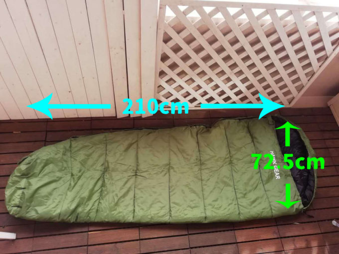 ホークギアの寝袋サイズ